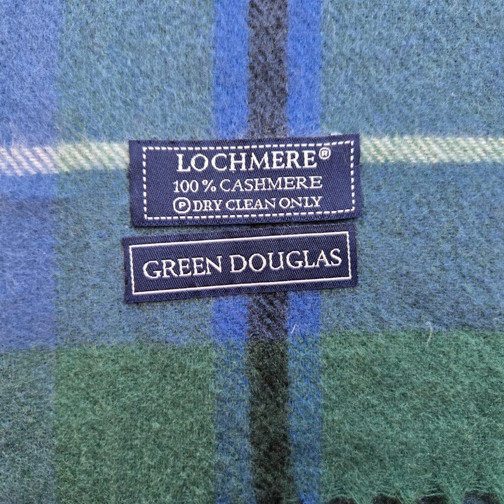 Lochmere Cashmere Blue Green Plaid Woven Scarf - Picture 2 of 5